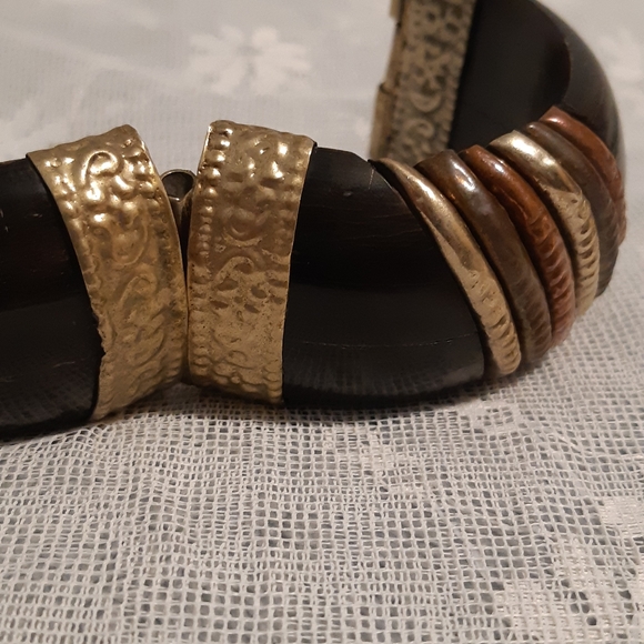 Vintage Chunky Bracelet,  Silver, Bronz, And Copper, 2 3/8" Wide With Safet Pin - Picture 3 of 16